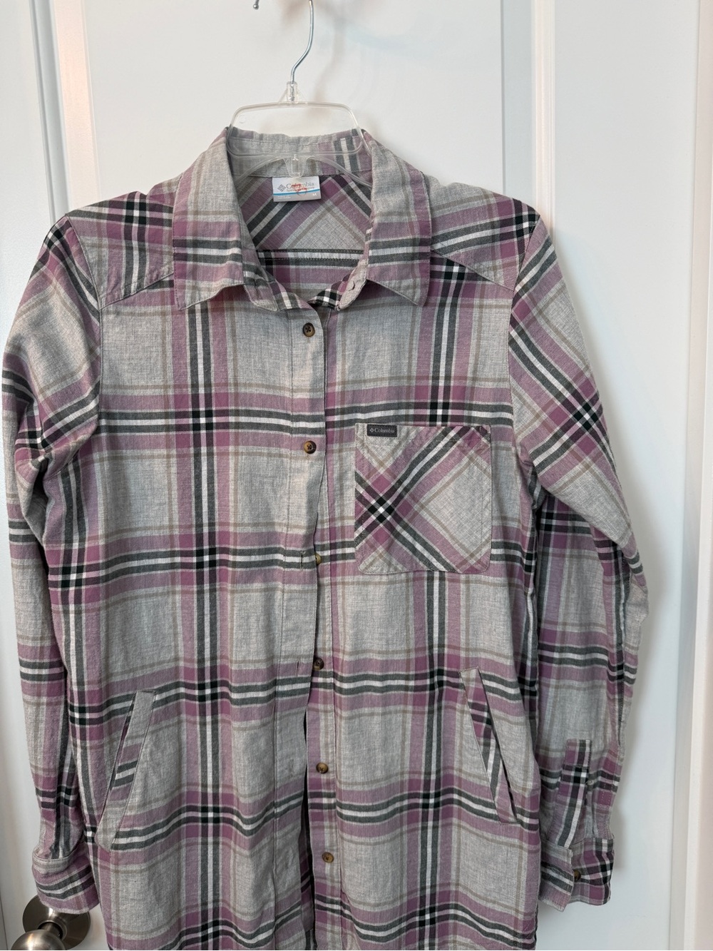 Columbia Women’s Grey & Purple Plaid Button-Up Shirt